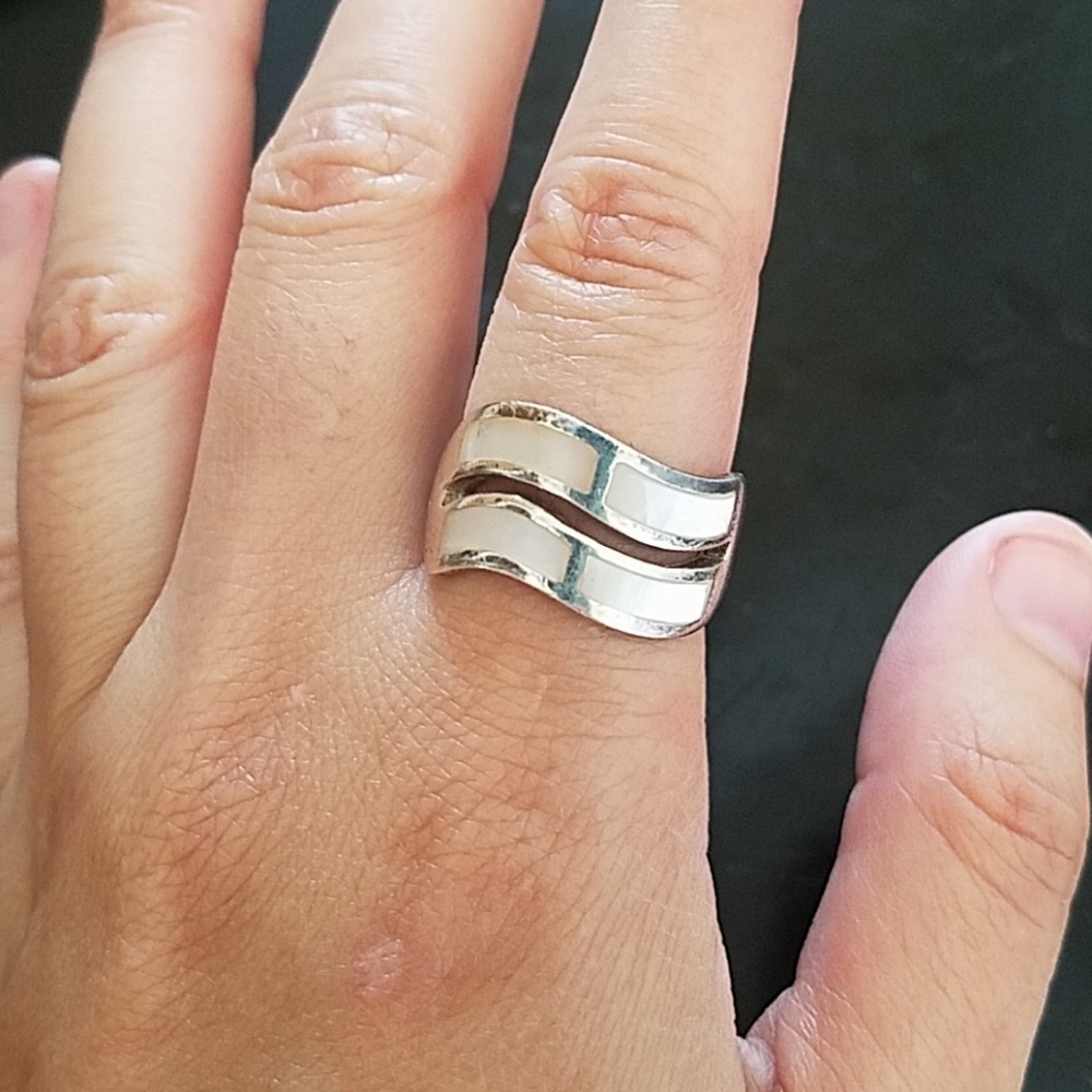 Sterling Silver and Pearl Double Wave Ring